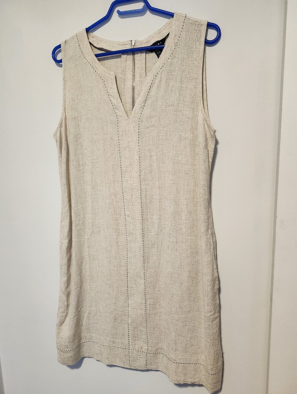 Tribal Linen Blend Midi Dress, Relaxed Fit Sleeveless V-Neck Boho Beach